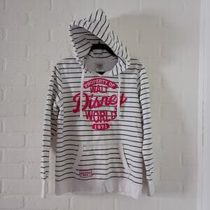 Disney Parks Hoodie Womens Sz L Striped Full Zip White Black Pink Coastal